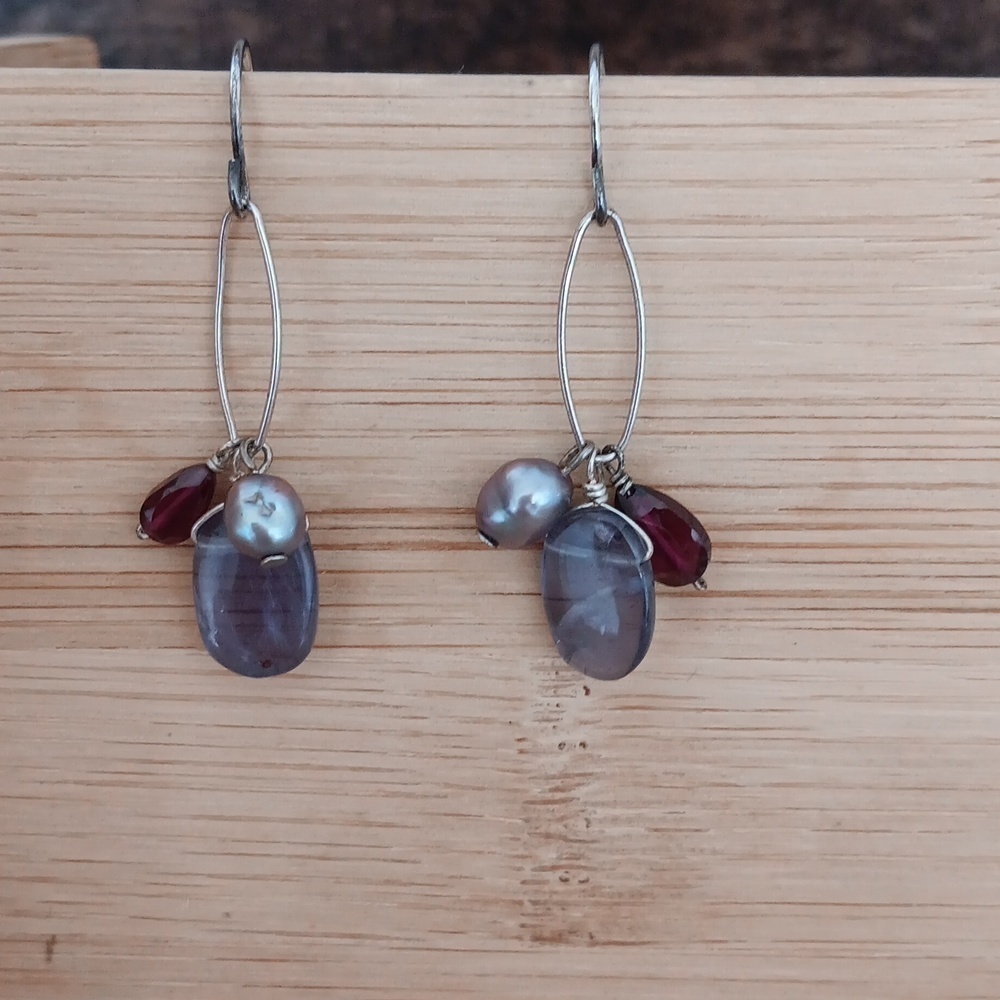 Silver Tone Simply Beaded Dangle Earrings - Picture 2 of 7